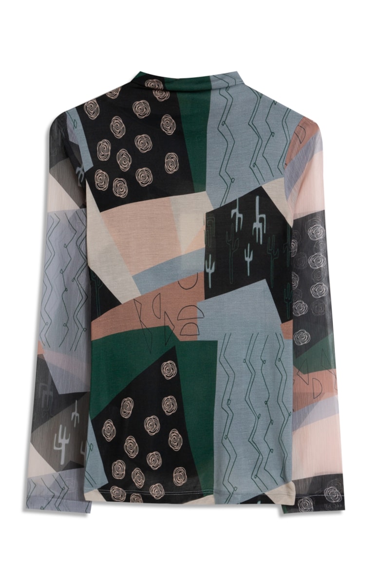 Blusa Patchwork Manga Longa Estampado