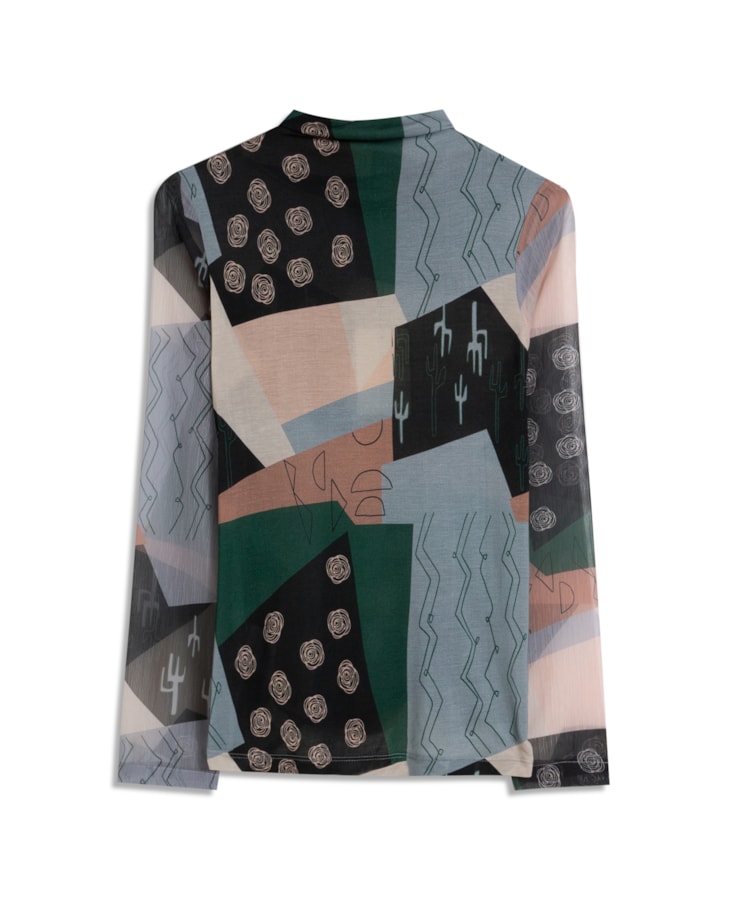Blusa Patchwork Manga Longa Estampado
