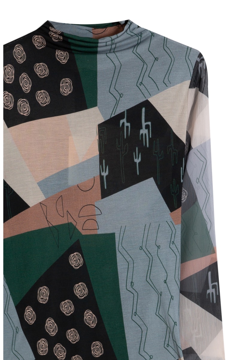 Blusa Patchwork Manga Longa Estampado