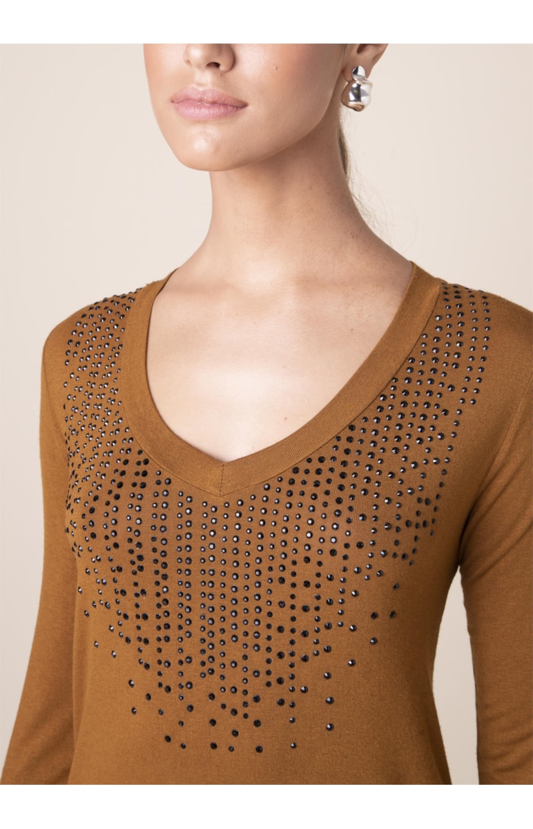 Blusa Pedras Decote v Caqui