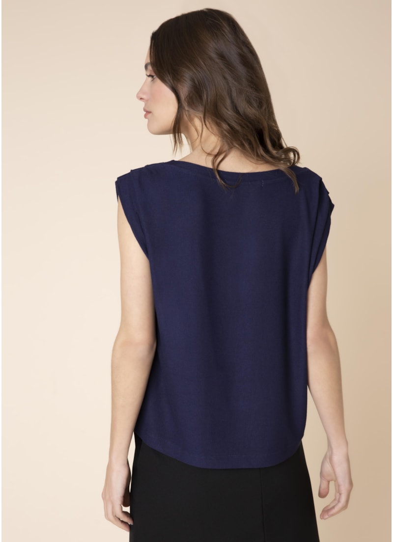 Blusa Pregas Ombro Marinho