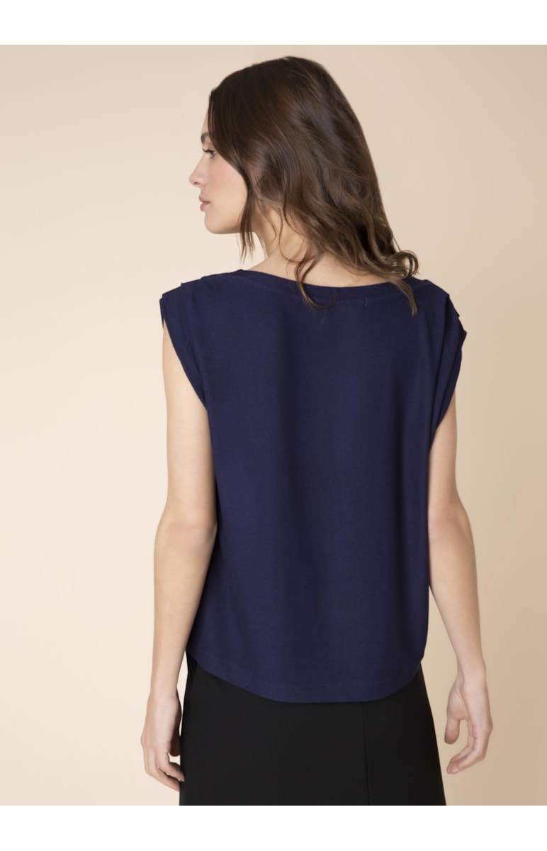 Blusa Pregas Ombro Marinho