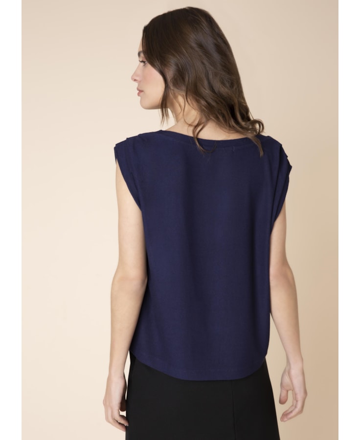Blusa Pregas Ombro Marinho