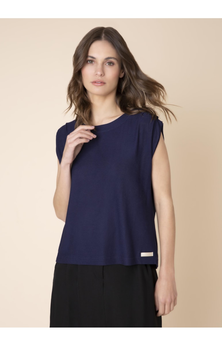 Blusa Pregas Ombro Marinho