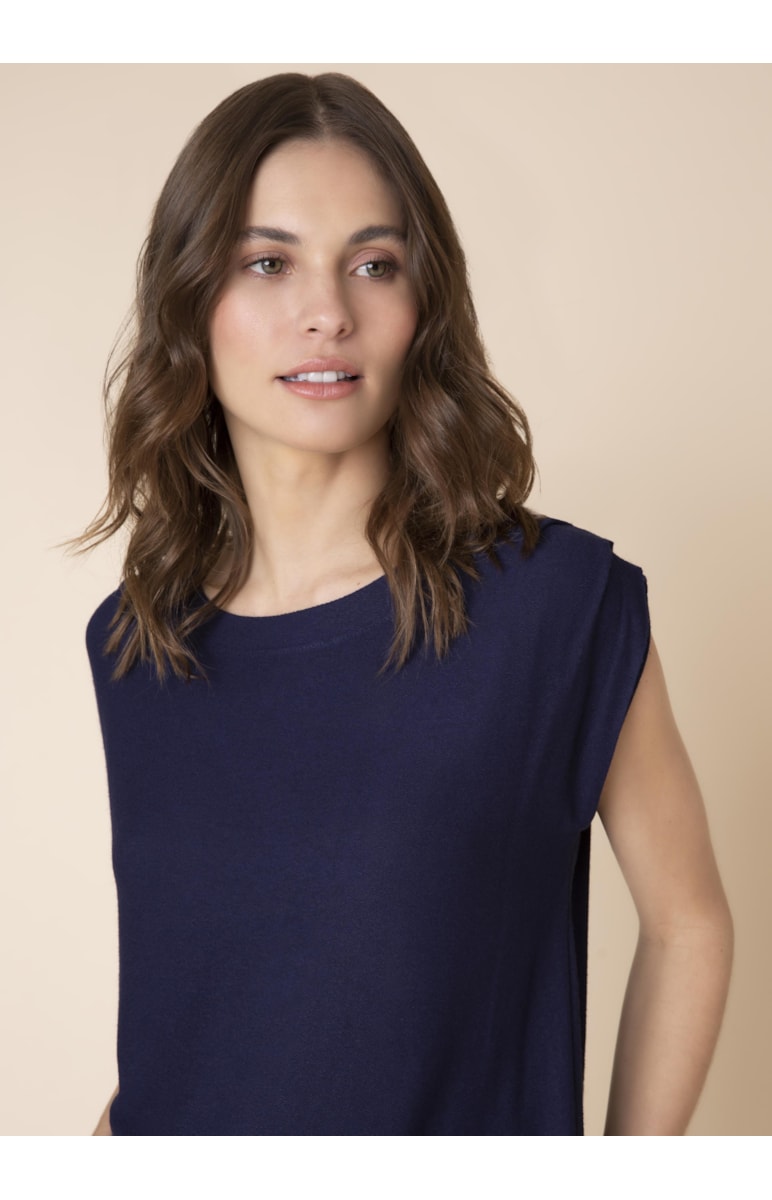 Blusa Pregas Ombro Marinho