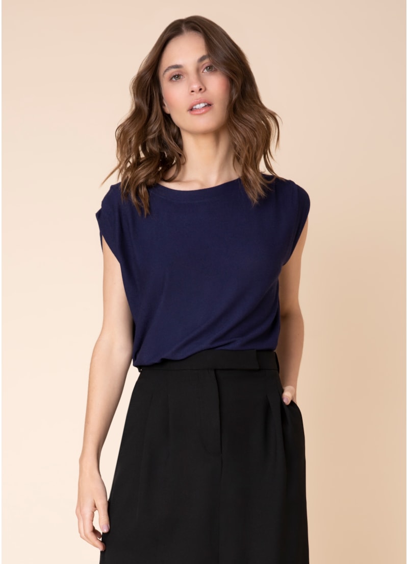 Blusa Pregas Ombro Marinho