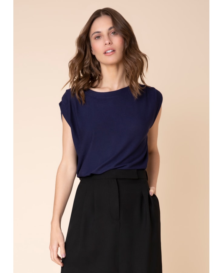 Blusa Pregas Ombro Marinho
