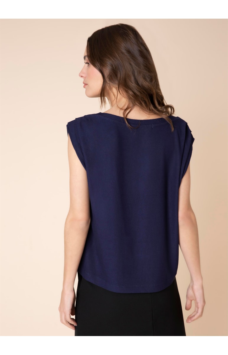 Blusa Pregas Ombro Marinho