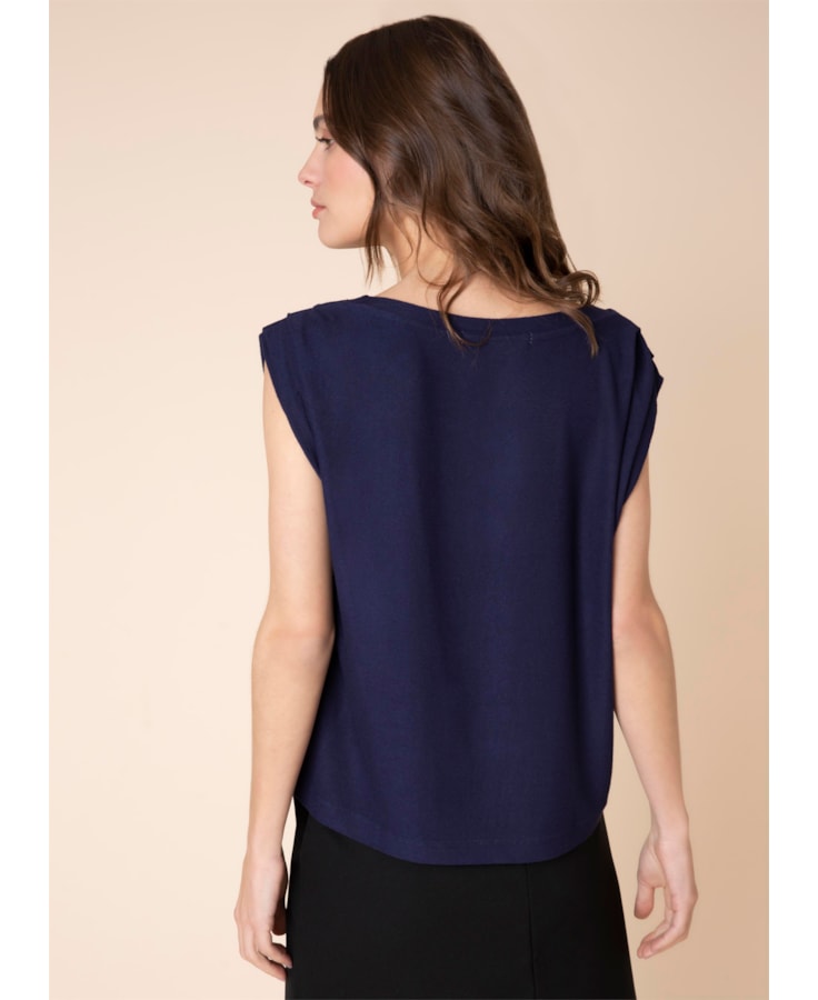 Blusa Pregas Ombro Marinho