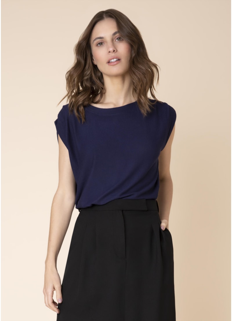 Blusa Pregas Ombro Marinho
