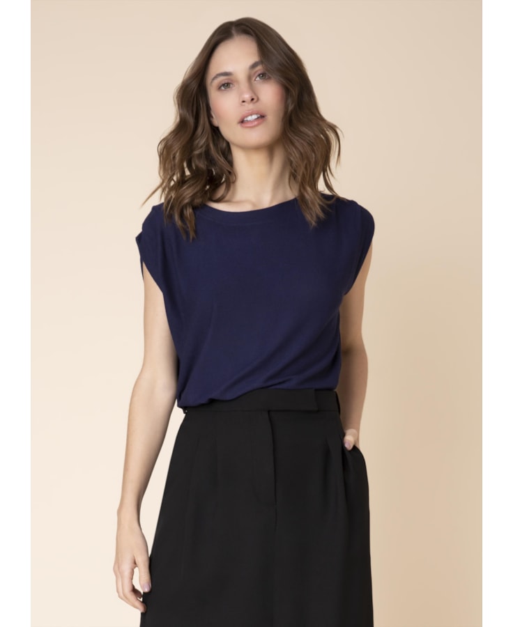 Blusa Pregas Ombro Marinho