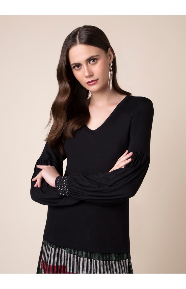 Blusa Punho Brilho Preto