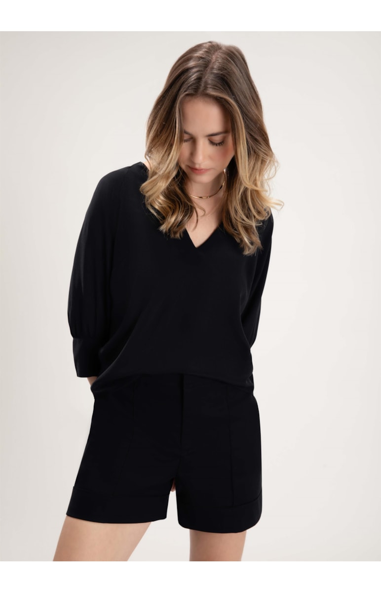 Blusa Pura Seda Raglan Preto