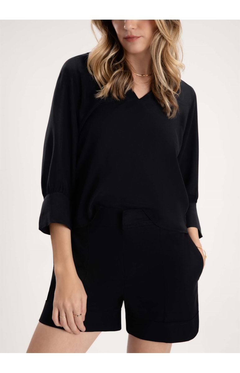 Blusa Pura Seda Raglan Preto