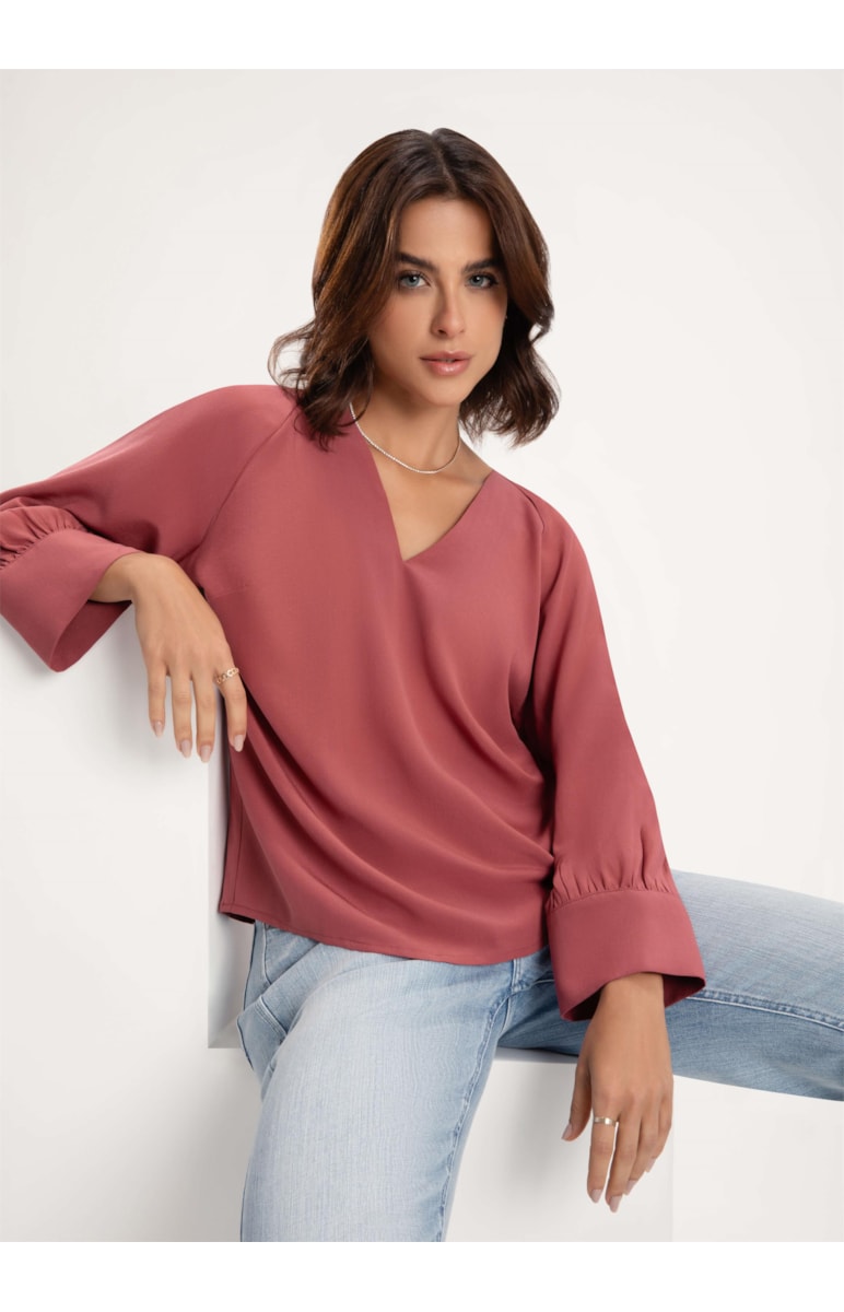 Blusa Pura Seda Raglan Rosa Dirty