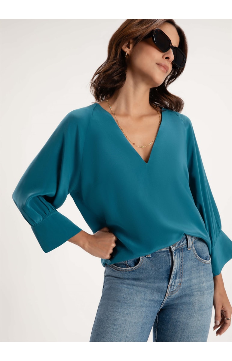 Blusa Pura Seda Raglan Verde Jade