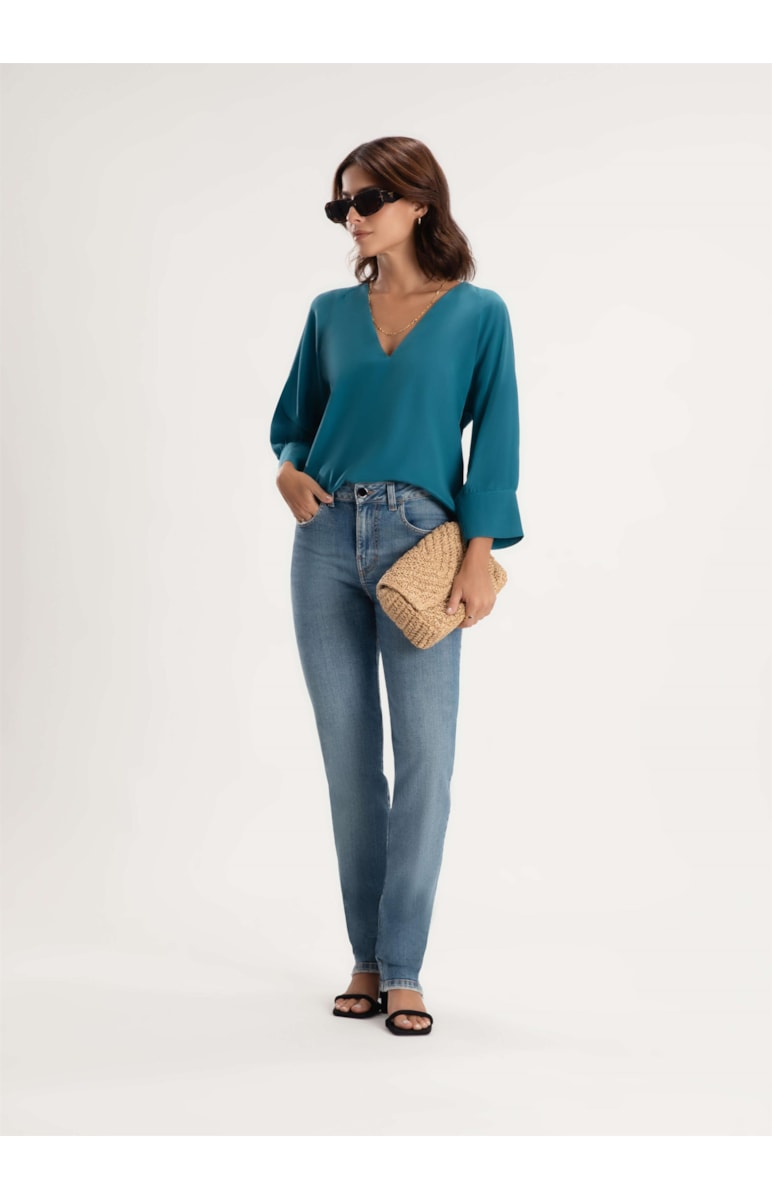 Blusa Pura Seda Raglan Verde Jade