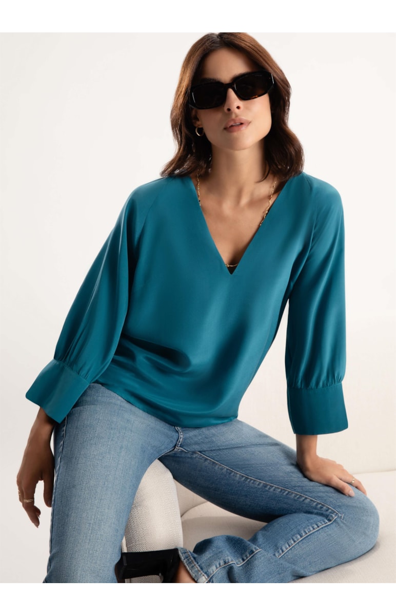Blusa Pura Seda Raglan Verde Jade