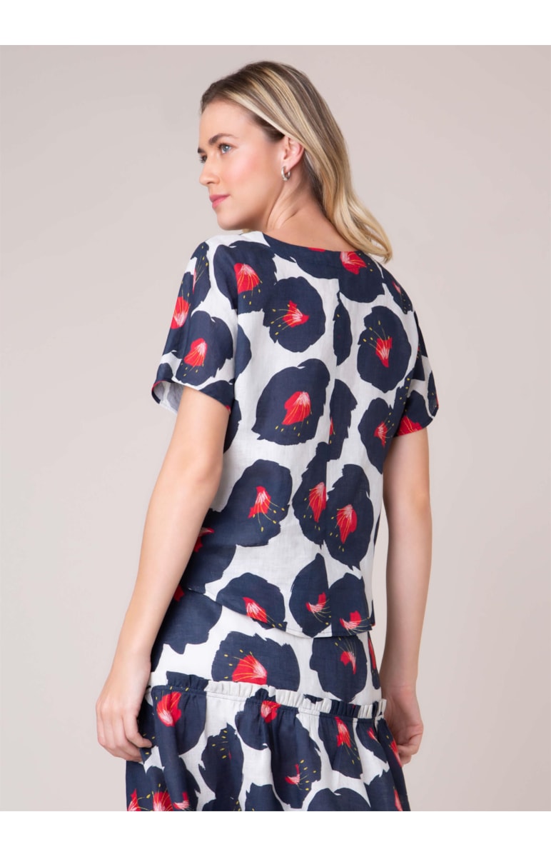 Blusa Puro Linho Maxi Flower Bege