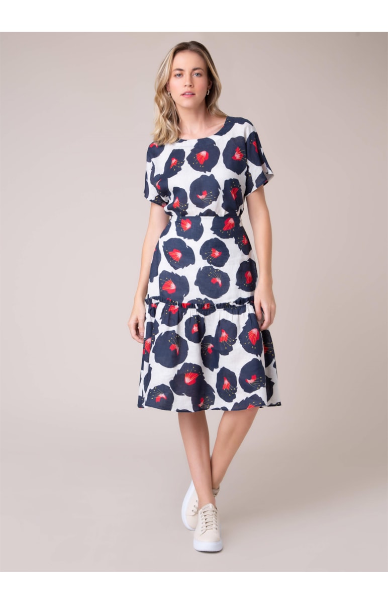 Blusa Puro Linho Maxi Flower Bege