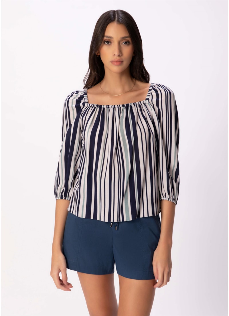 Blusa Rayon Blues Elastico Marinho