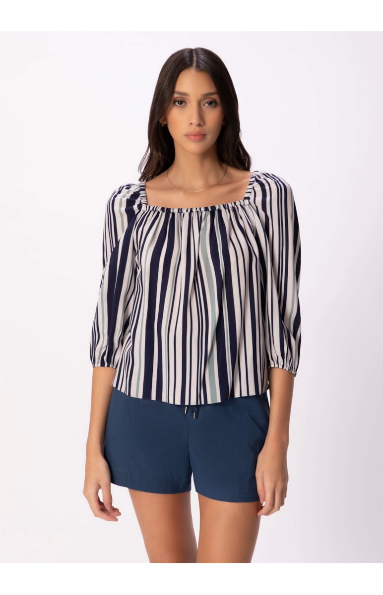 Blusa Rayon Blues Elastico Marinho