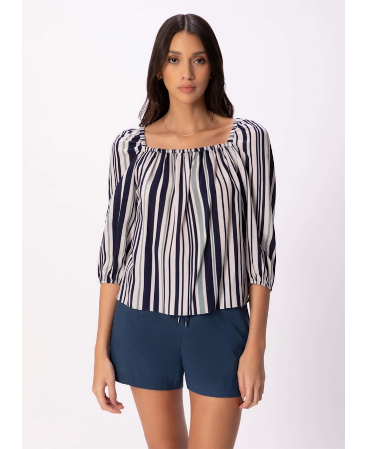 Blusa Rayon Blues Elastico Marinho