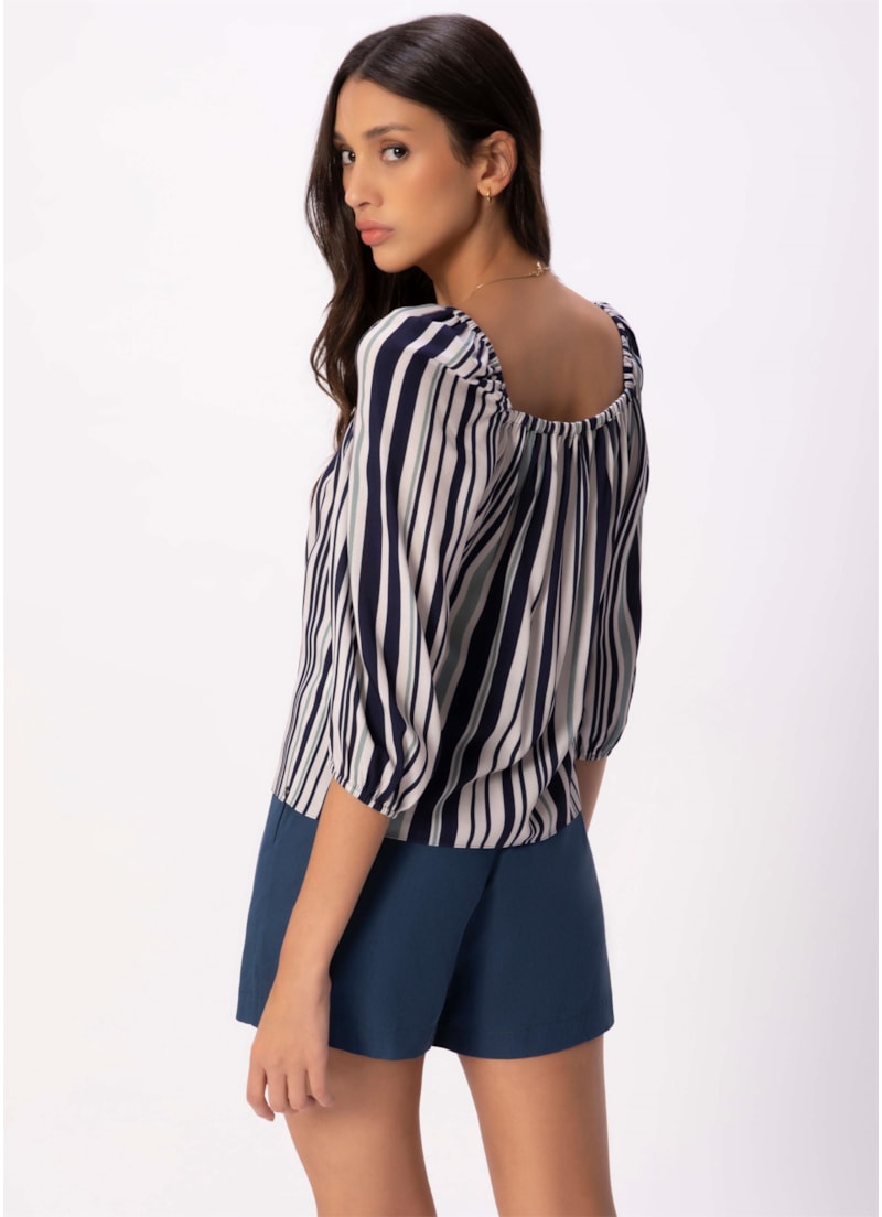 Blusa Rayon Blues Elastico Marinho