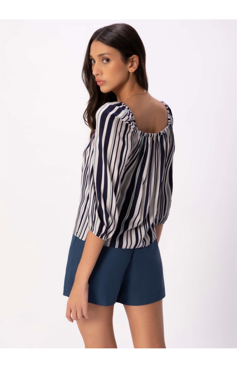 Blusa Rayon Blues Elastico Marinho