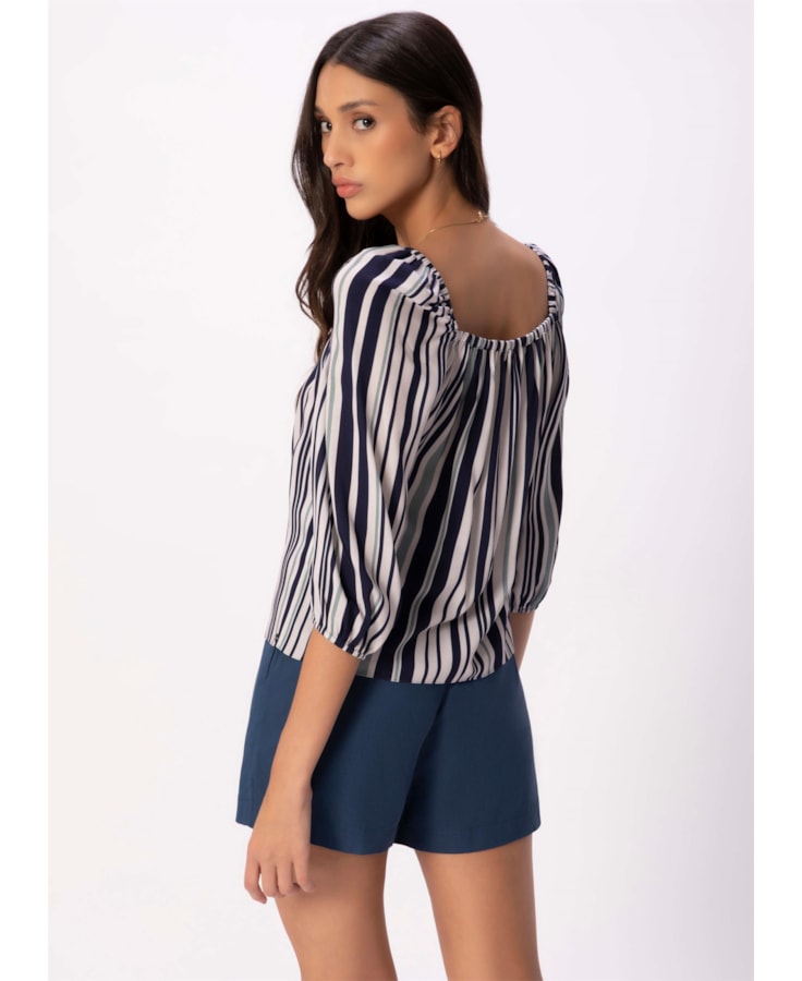 Blusa Rayon Blues Elastico Marinho