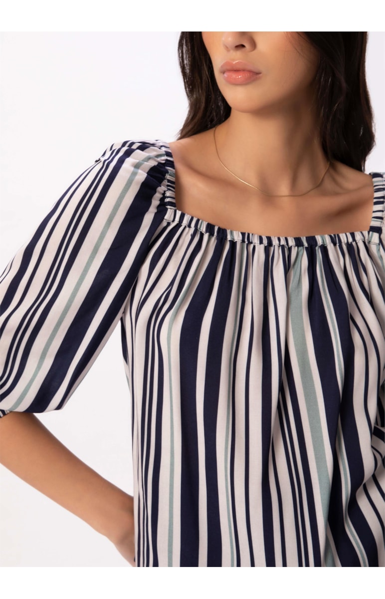 Blusa Rayon Blues Elastico Marinho