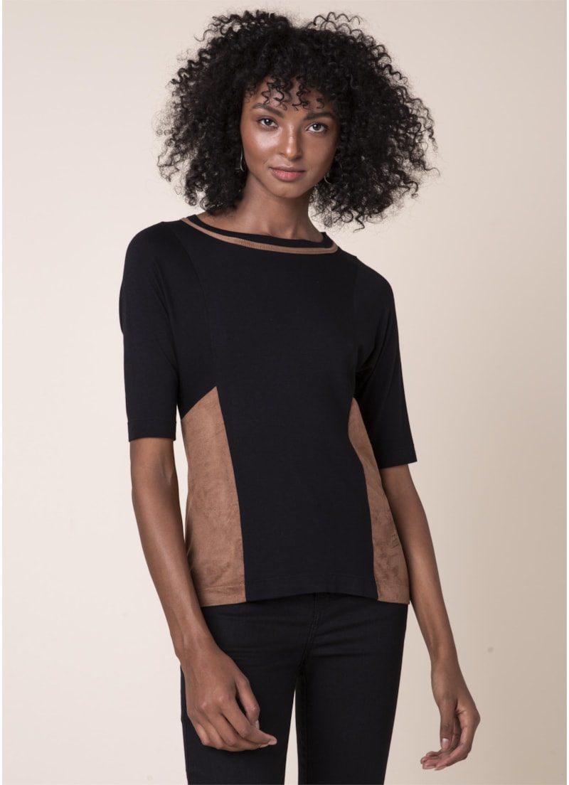Blusa Recorte Suede Preto