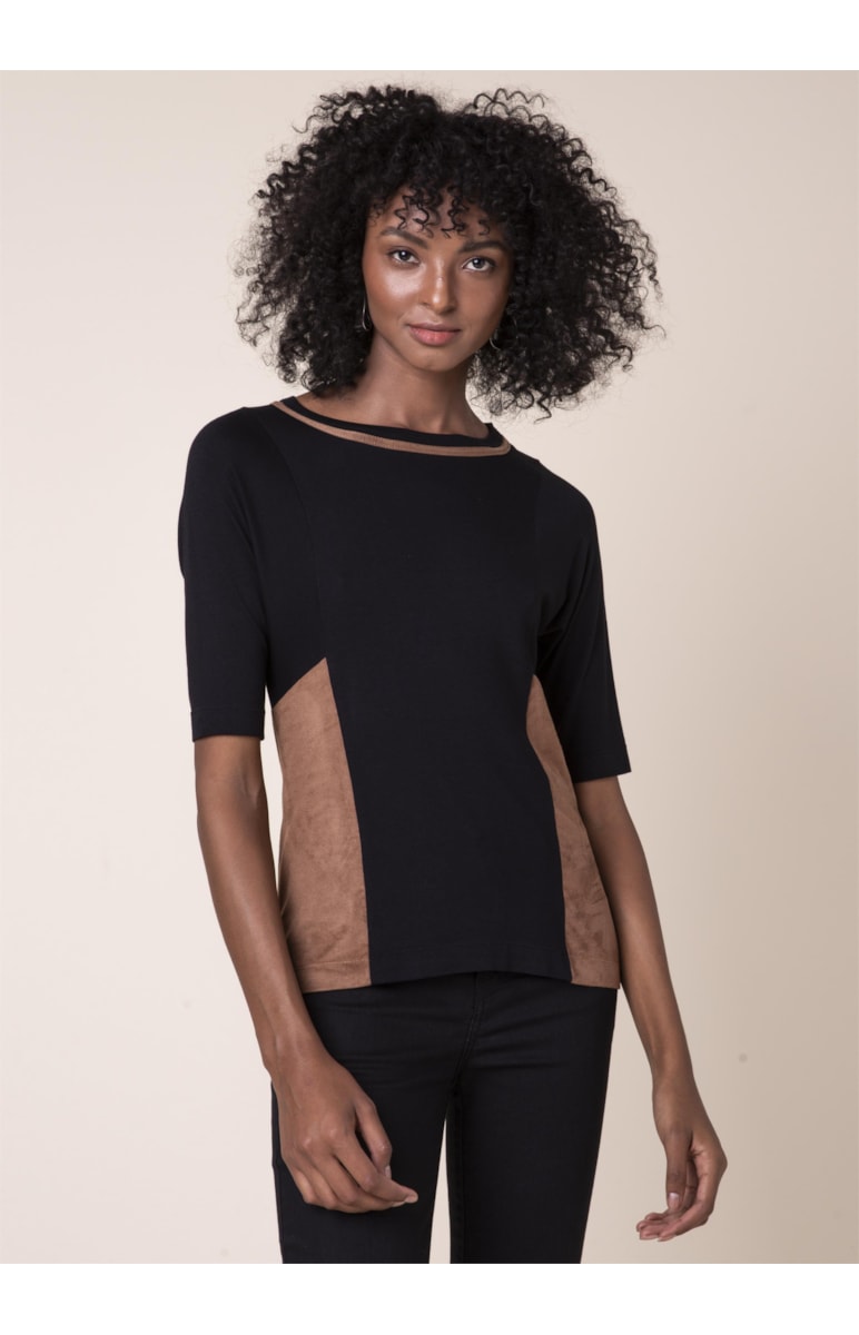 Blusa Recorte Suede Preto