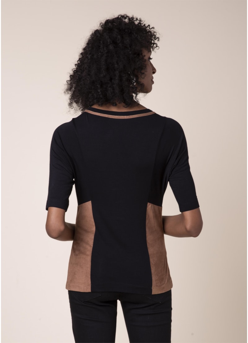 Blusa Recorte Suede Preto