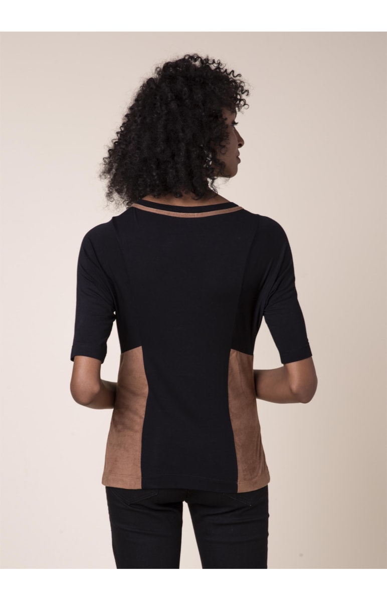 Blusa Recorte Suede Preto