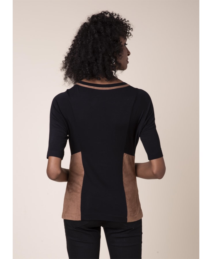 Blusa Recorte Suede Preto