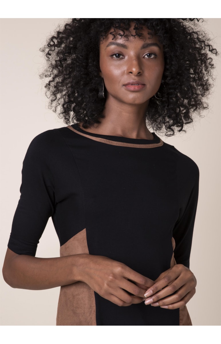 Blusa Recorte Suede Preto