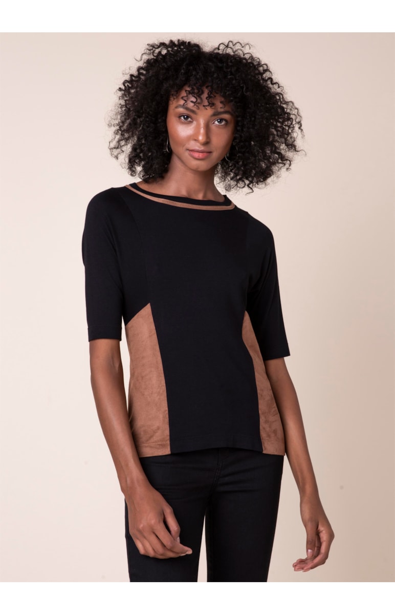 Blusa Recorte Suede Preto
