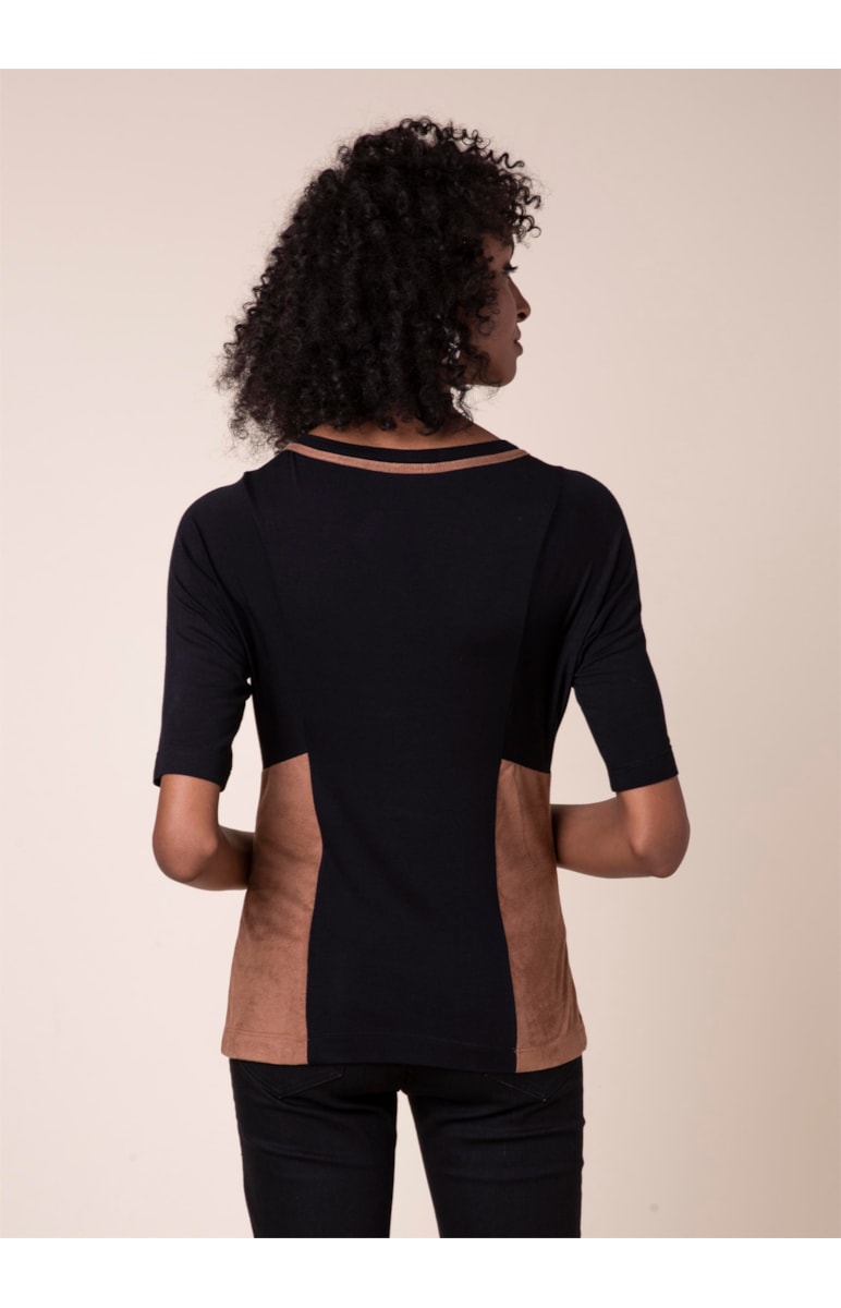 Blusa Recorte Suede Preto