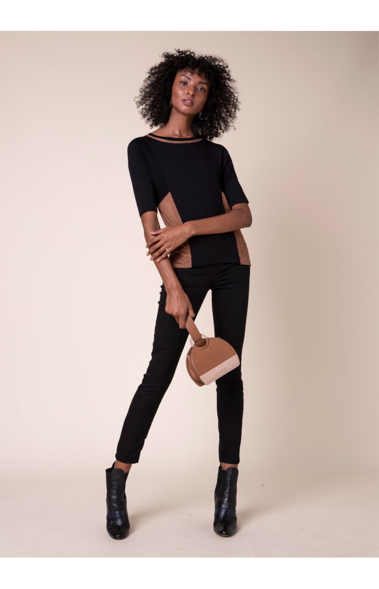 Blusa Recorte Suede Preto