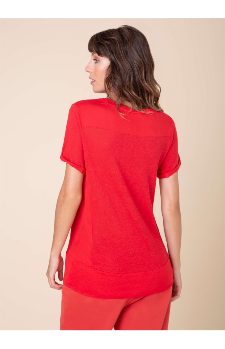 Blusa Recortes Crepe Vermelho