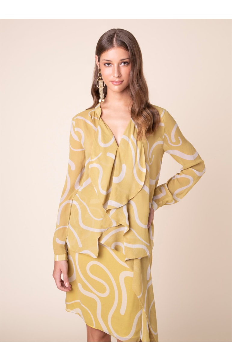 Blusa Seda Curly Stripes Est. Verde Maça