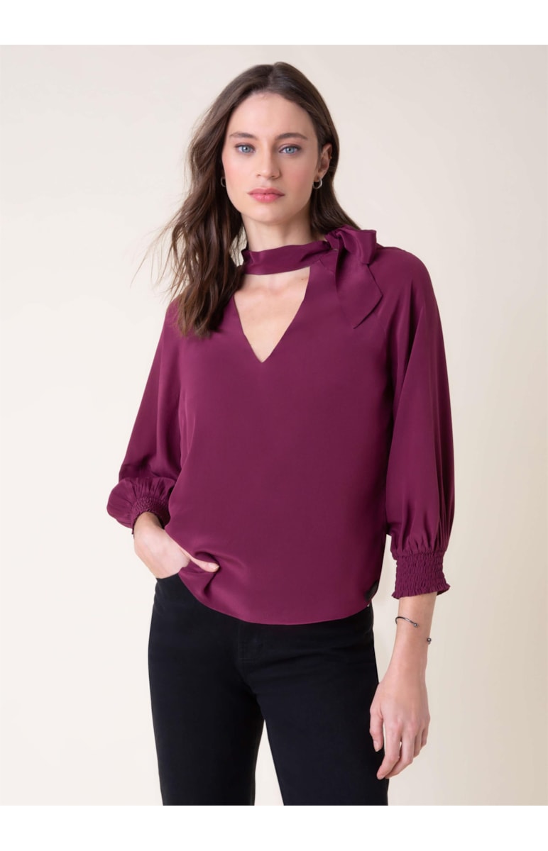 Blusa Seda Gola Amarração Vinho