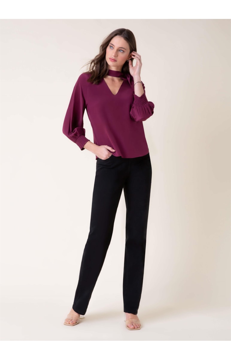 Blusa Seda Gola Amarração Vinho
