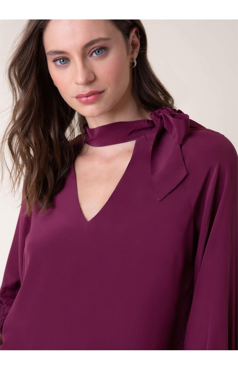 Blusa Seda Gola Amarração Vinho