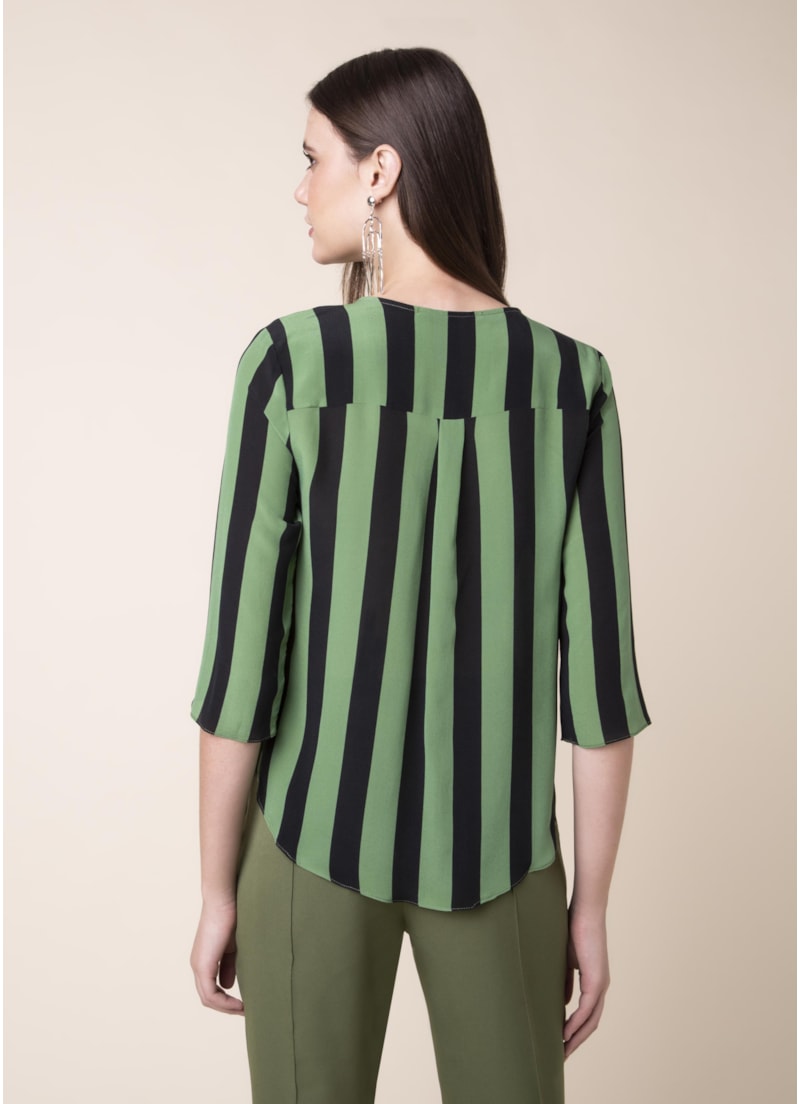 Blusa Seda Listrada Estampado Pistache