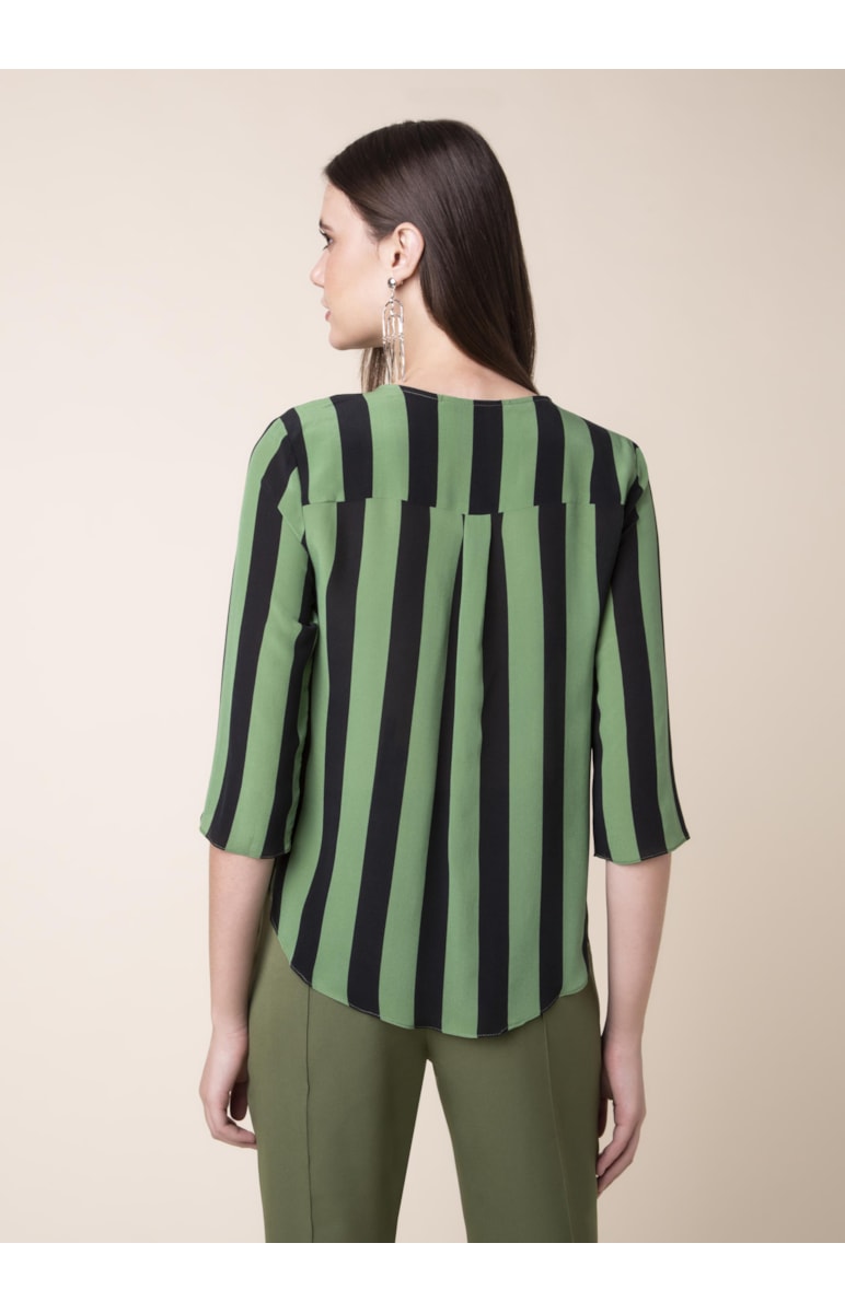 Blusa Seda Listrada Estampado Pistache