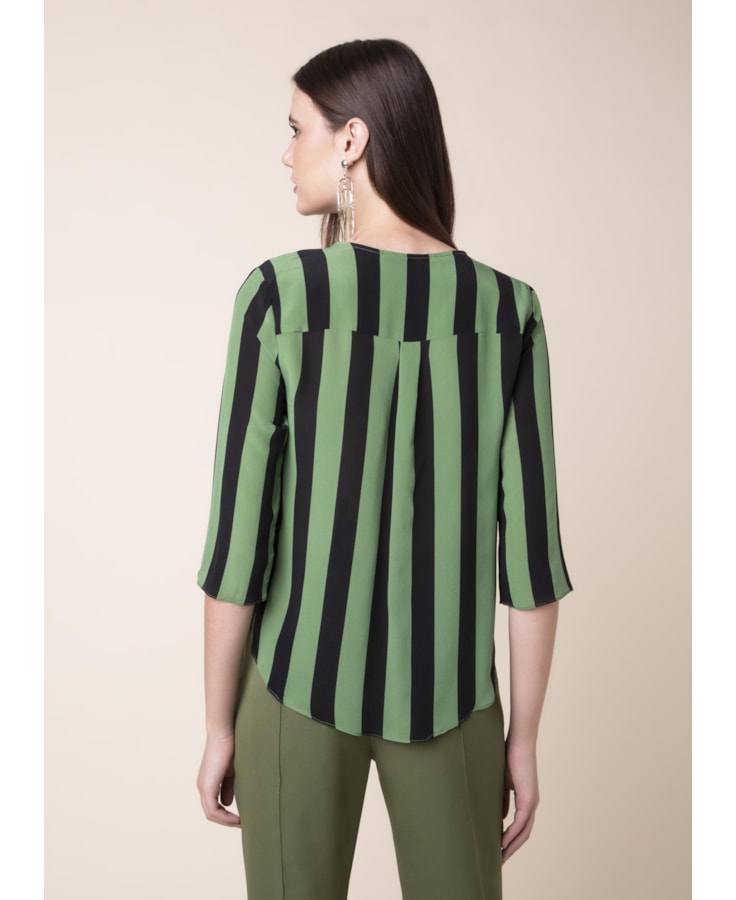 Blusa Seda Listrada Estampado Pistache