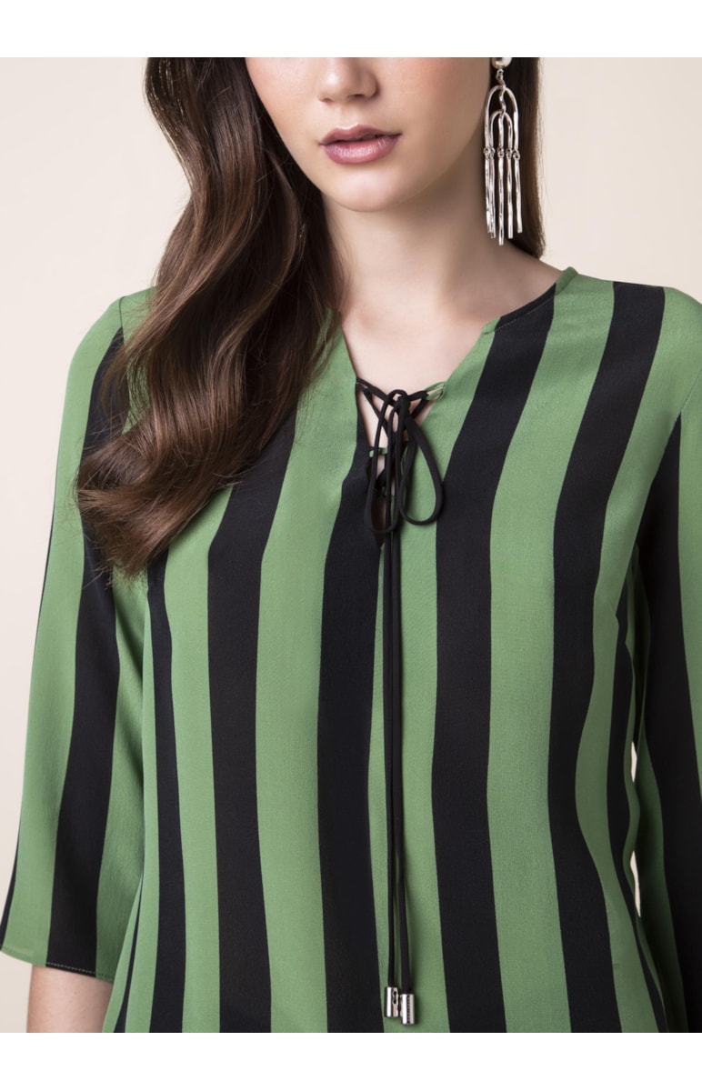 Blusa Seda Listrada Estampado Pistache