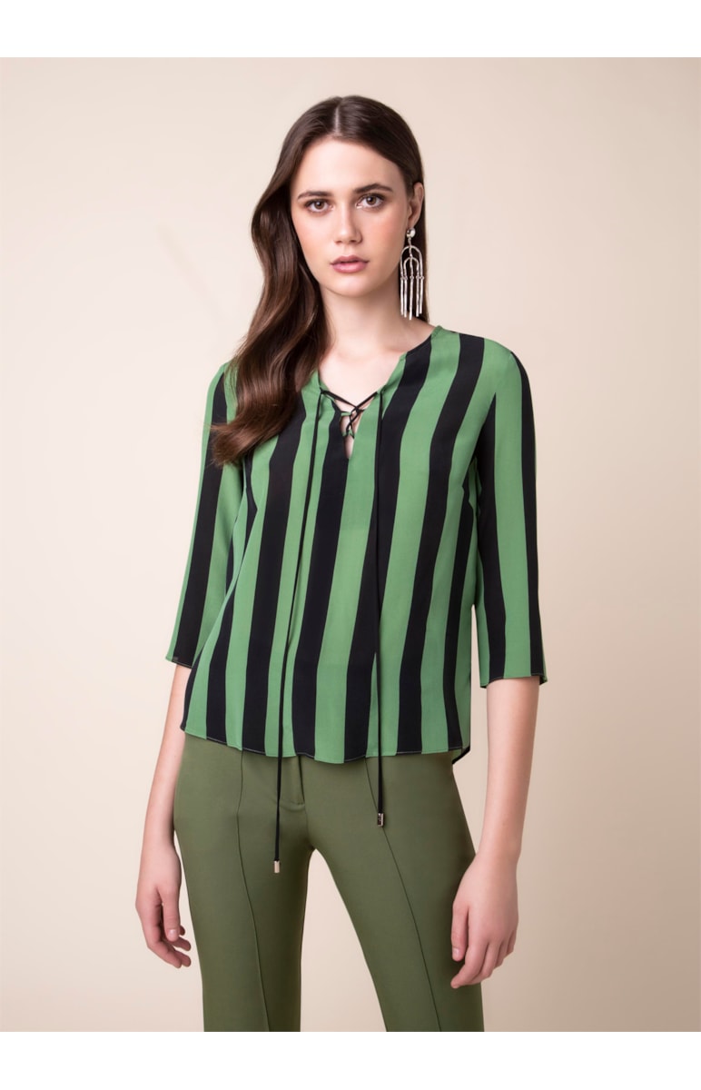 Blusa Seda Listrada Estampado Pistache